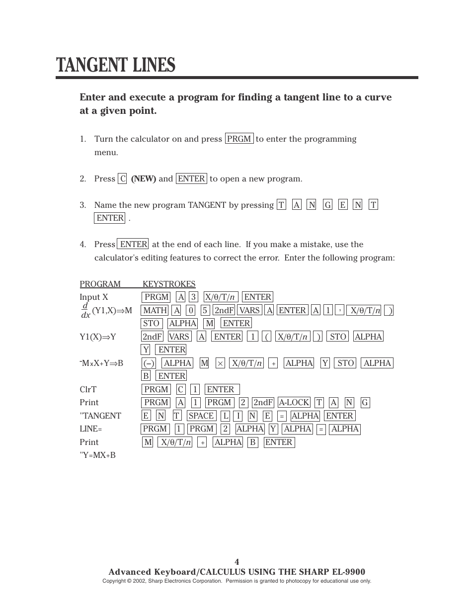 Tangent lines | Sharp EL-9900 User Manual | Page 79 / 153