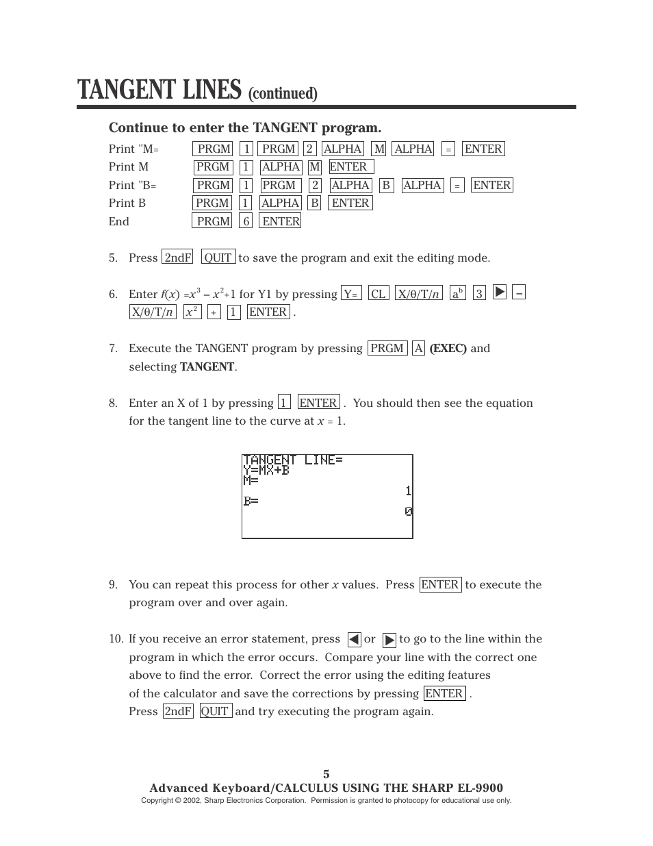 Tangent lines, Continued) | Sharp EL-9900 User Manual | Page 80 / 153