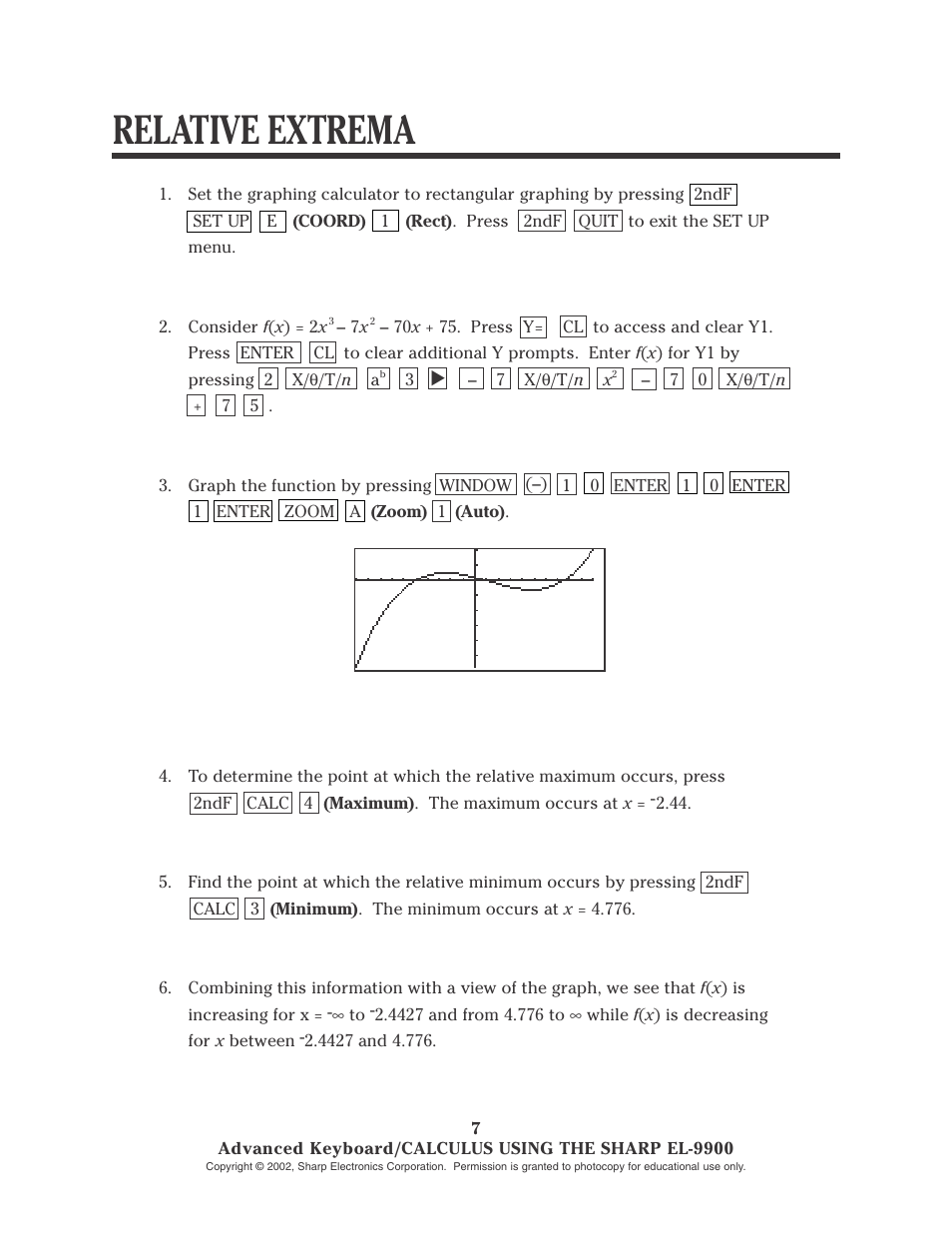 Relative extrema | Sharp EL-9900 User Manual | Page 82 / 153