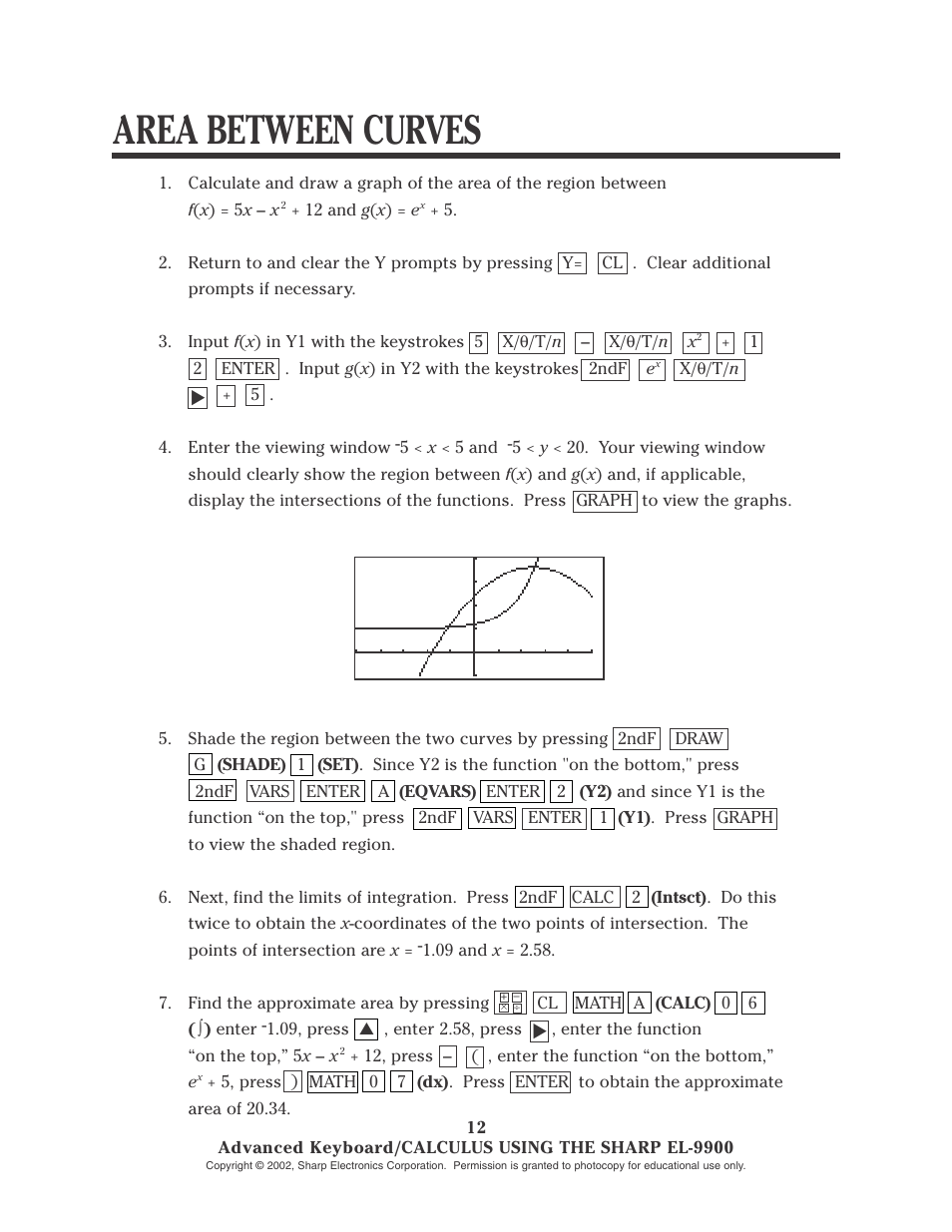 Area between curves | Sharp EL-9900 User Manual | Page 87 / 153