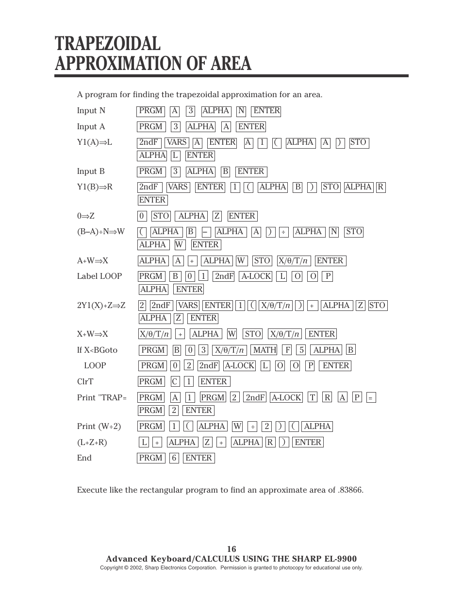 Trapezoidal approximation of area | Sharp EL-9900 User Manual | Page 91 / 153