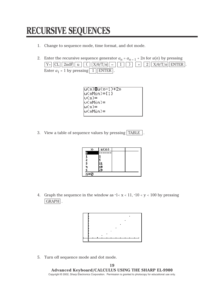 Recursive sequences | Sharp EL-9900 User Manual | Page 94 / 153