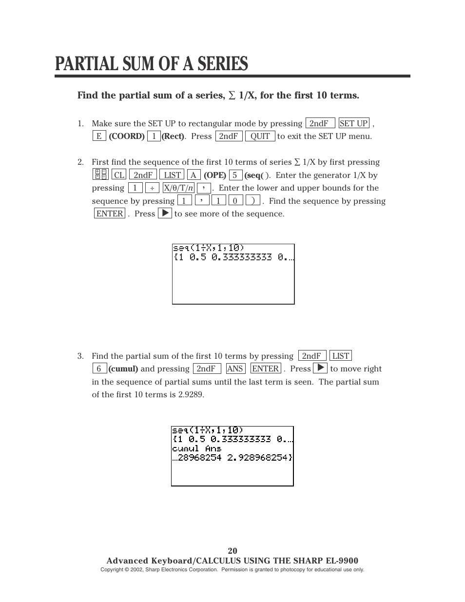 Partial sum of a series | Sharp EL-9900 User Manual | Page 95 / 153