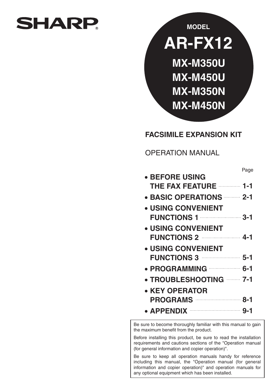 Sharp MX-M350U User Manual | 110 pages