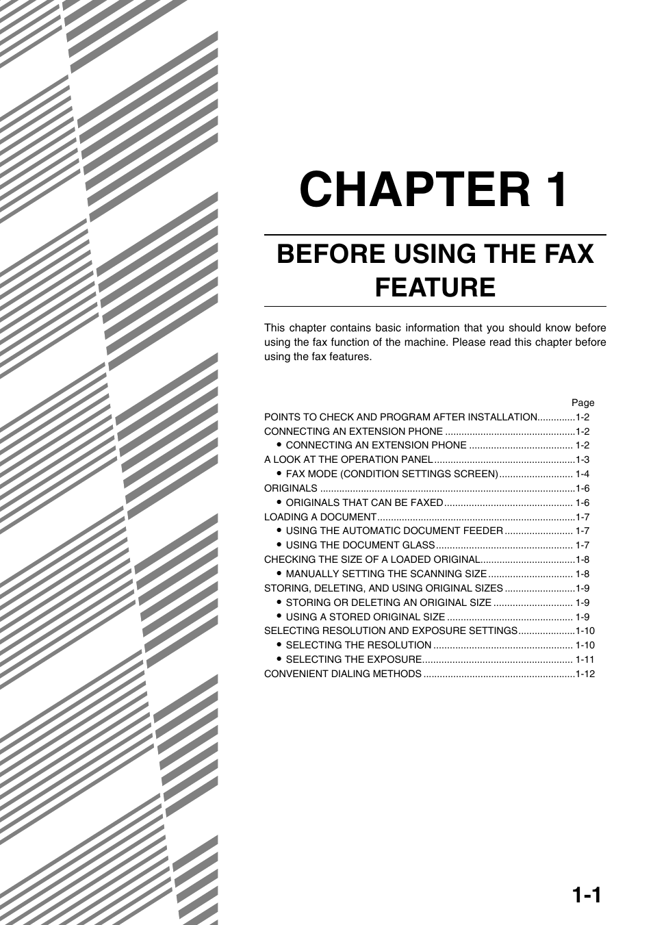 Chapter 1 before using the fax feature, Chapter 1, Before using the fax feature | Sharp MX-M350U User Manual | Page 15 / 110