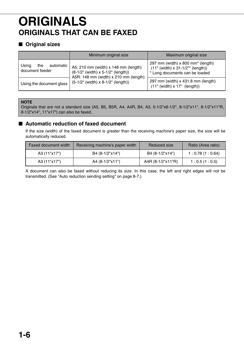 Originals, Originals that can be faxed | Sharp MX-M350U User Manual | Page 20 / 110