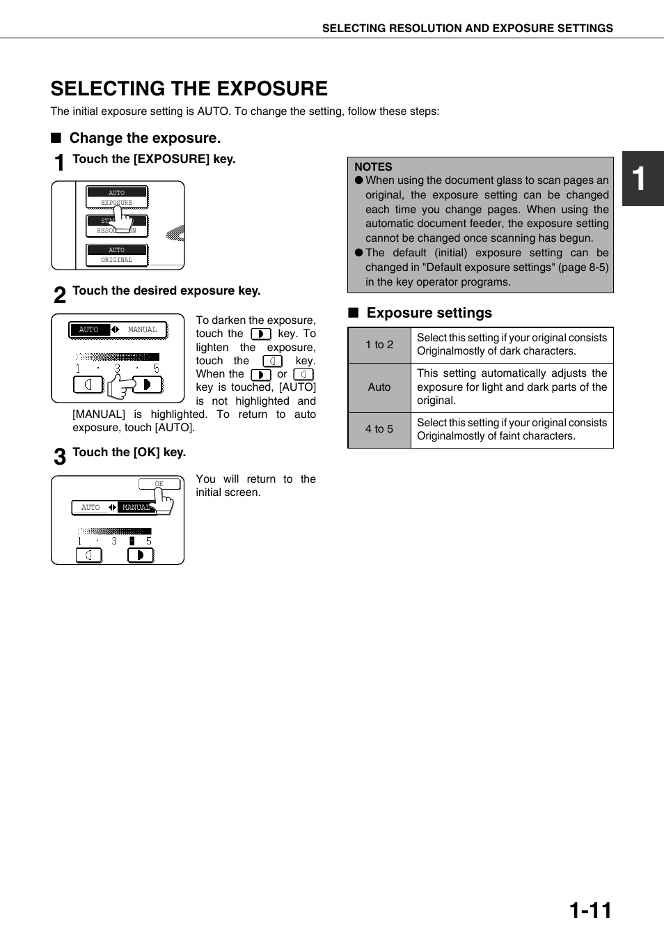 Selecting the exposure, E 1-11) | Sharp MX-M350U User Manual | Page 25 / 110