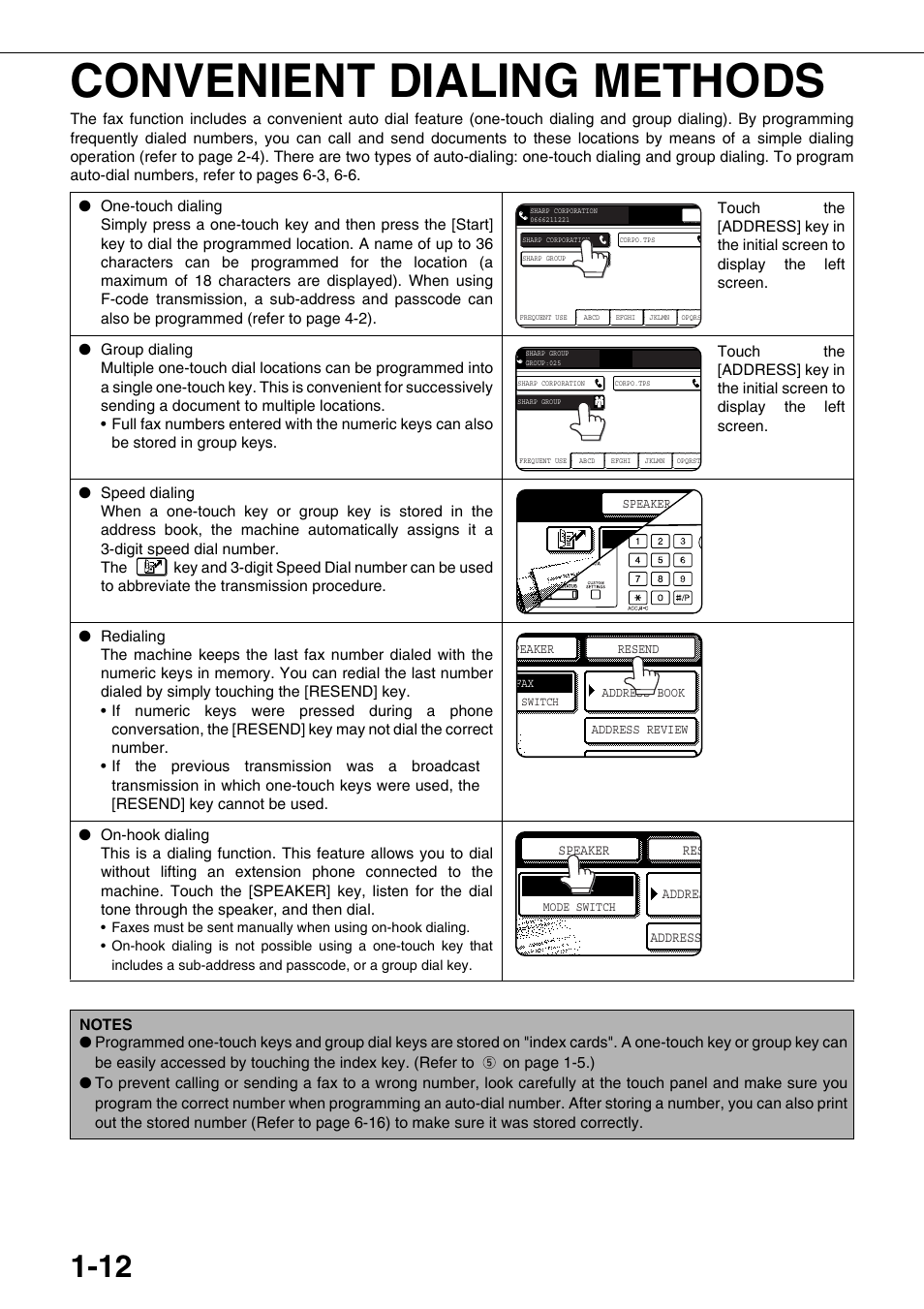 Convenient dialing methods, E 1-12) | Sharp MX-M350U User Manual | Page 26 / 110