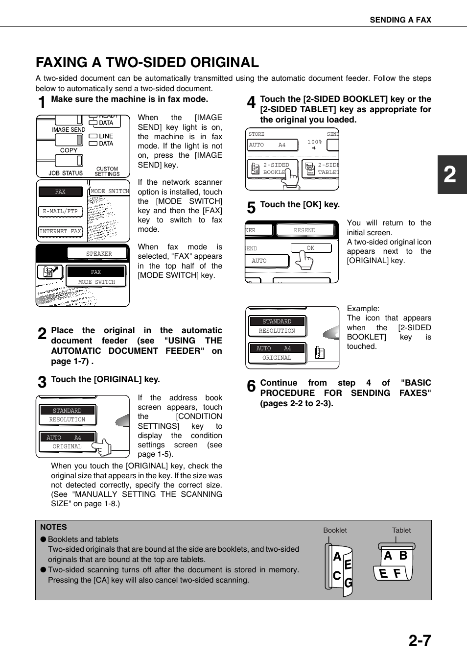 Faxing a two-sided original, E 2-7) | Sharp MX-M350U User Manual | Page 33 / 110