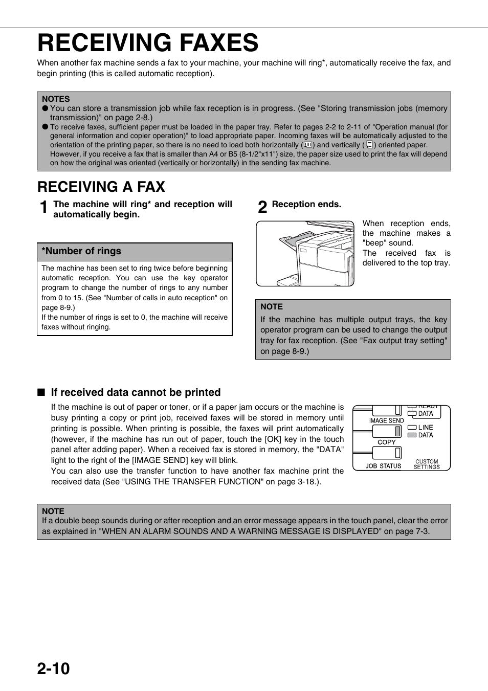 Receiving faxes, Receiving a fax | Sharp MX-M350U User Manual | Page 36 / 110