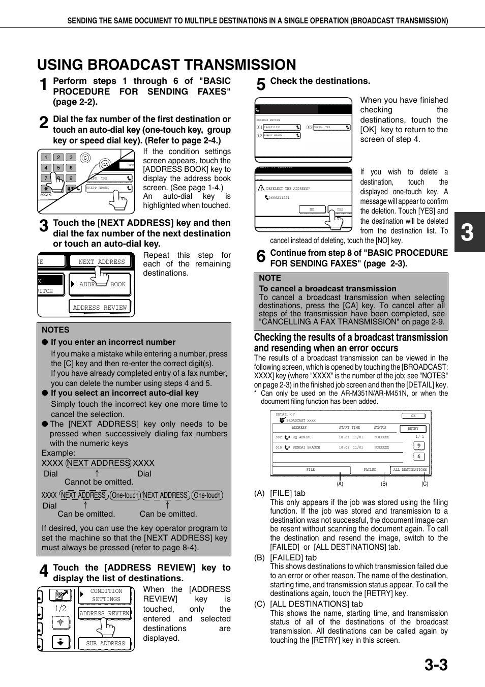 Using broadcast transmission, E 3-3) | Sharp MX-M350U User Manual | Page 39 / 110