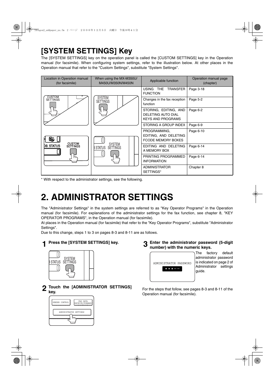 Administrator settings, System settings] key | Sharp MX-M350U User Manual | Page 4 / 110