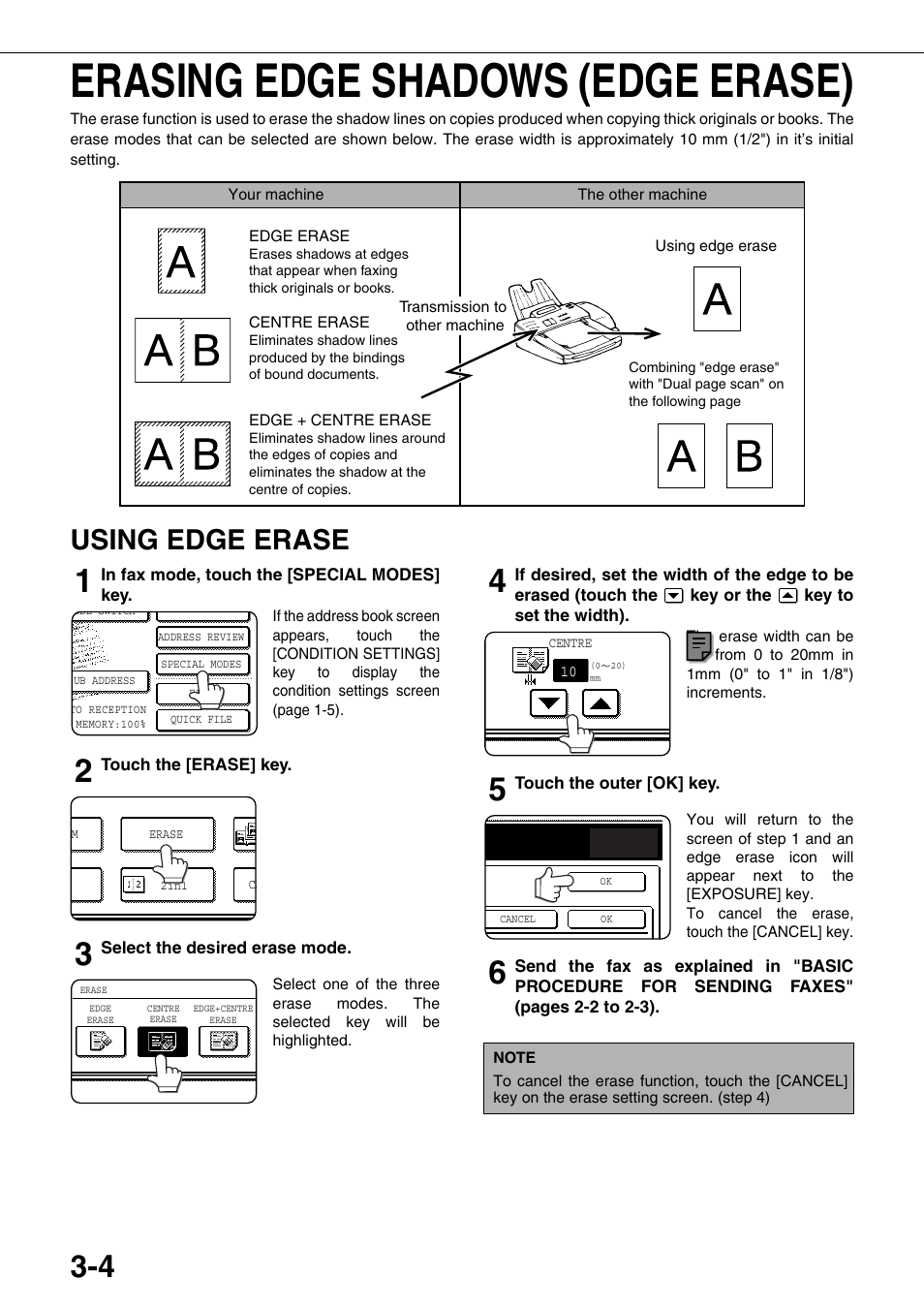 Erasing edge shadows (edge erase), Using edge erase, E 3-4) | Sharp MX-M350U User Manual | Page 40 / 110