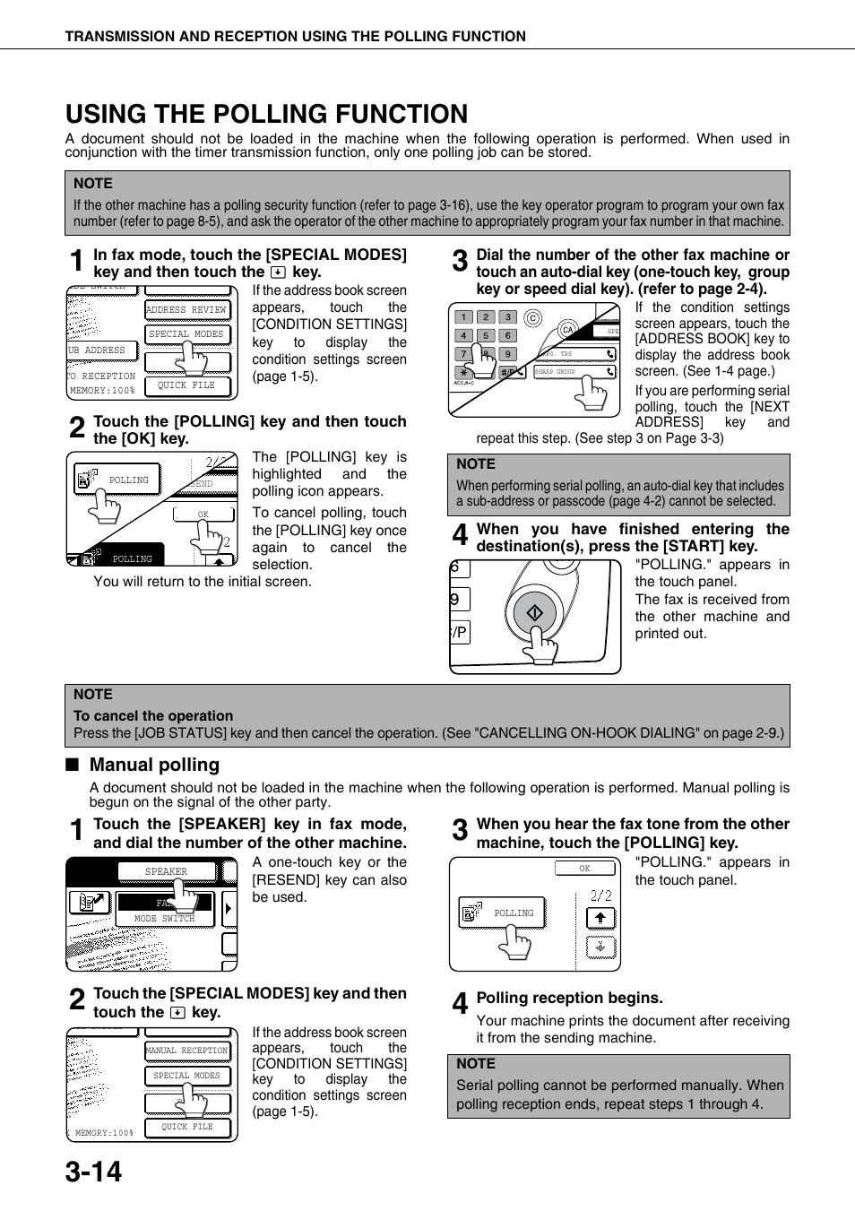 Using the polling function, Using the polling function" o, Manual polling | Sharp MX-M350U User Manual | Page 50 / 110