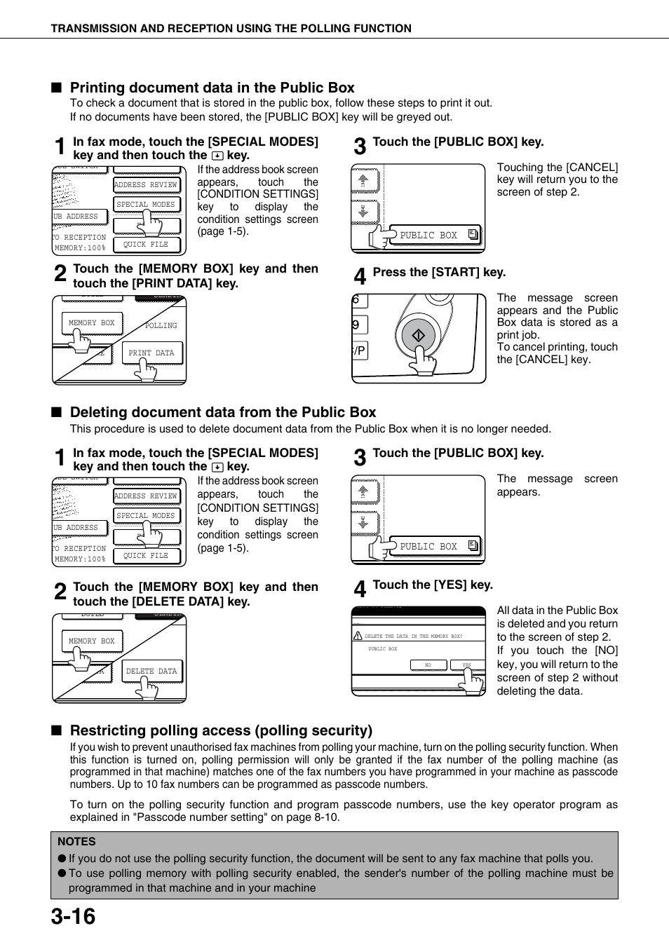 16), u, See "deleting document, Data from the public box | Printing document data in the public box, Deleting document data from the public box, Restricting polling access (polling security) | Sharp MX-M350U User Manual | Page 52 / 110