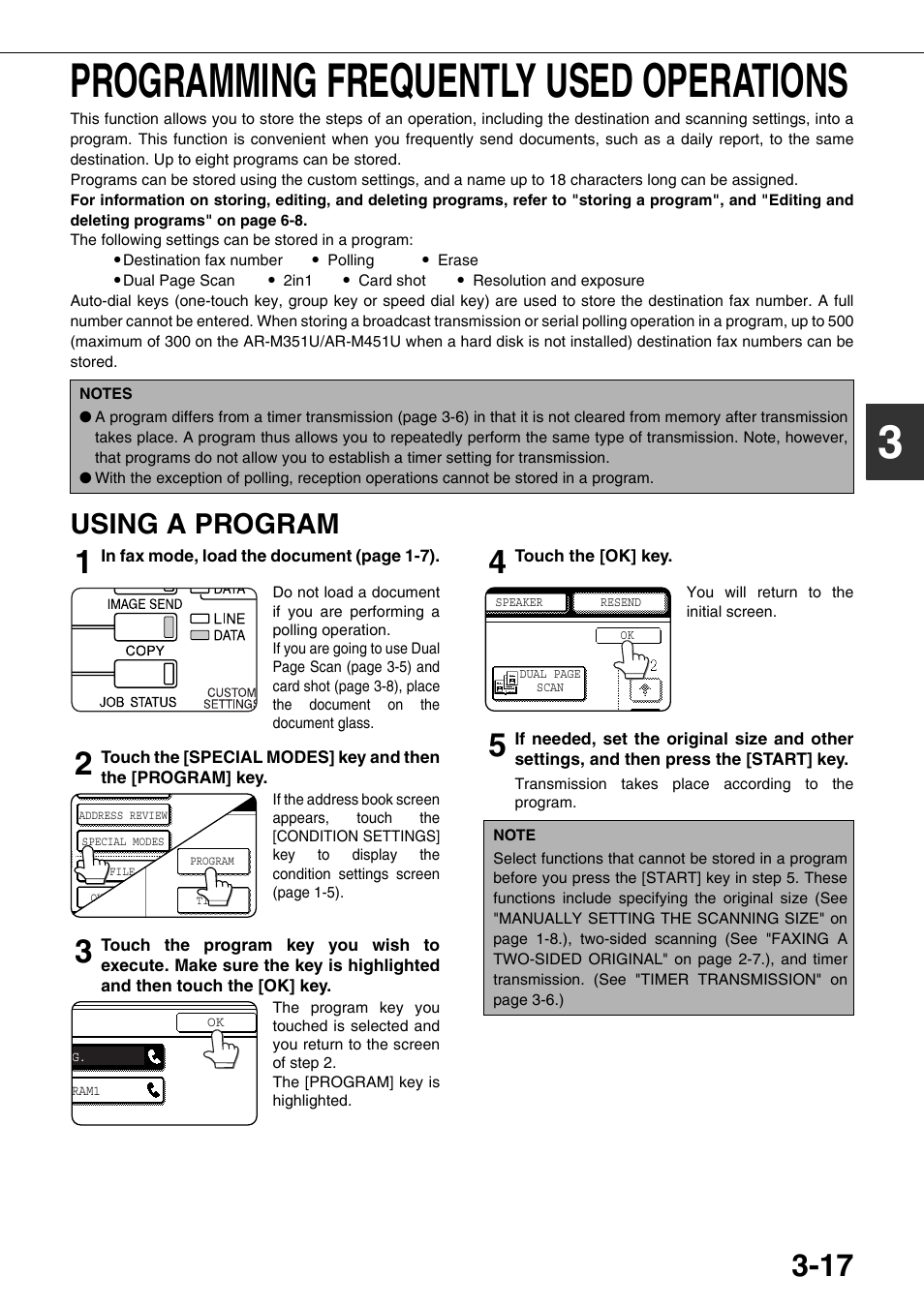 Programming frequently used operations, Using a program, E 3-17 | 3programming frequently used operations | Sharp MX-M350U User Manual | Page 53 / 110