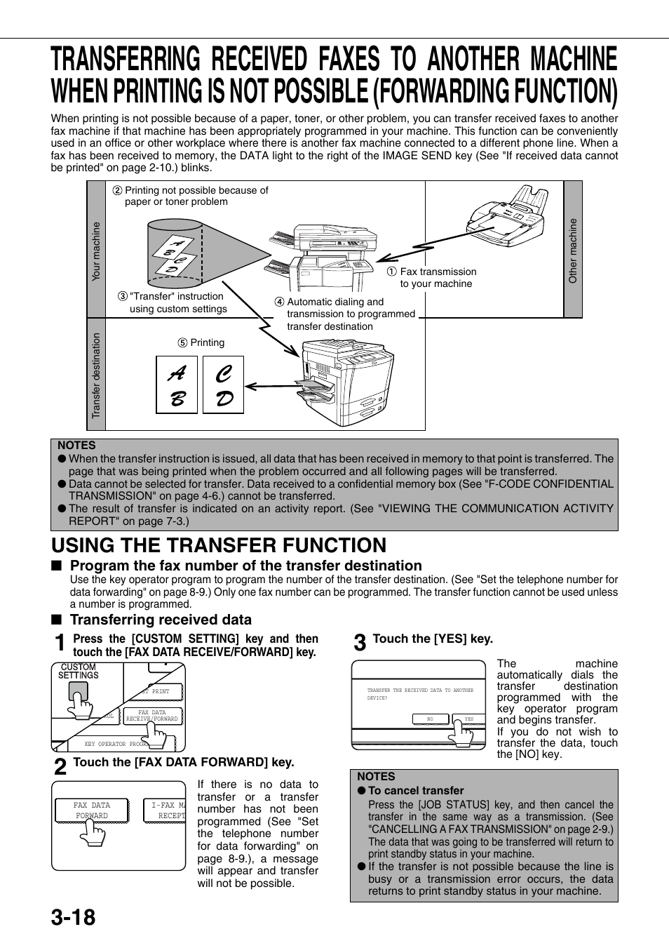 Transferring received faxes to another machine, Using the transfer function, Using the transfer function" on | Program the fax number of the transfer destination, Transferring received data | Sharp MX-M350U User Manual | Page 54 / 110