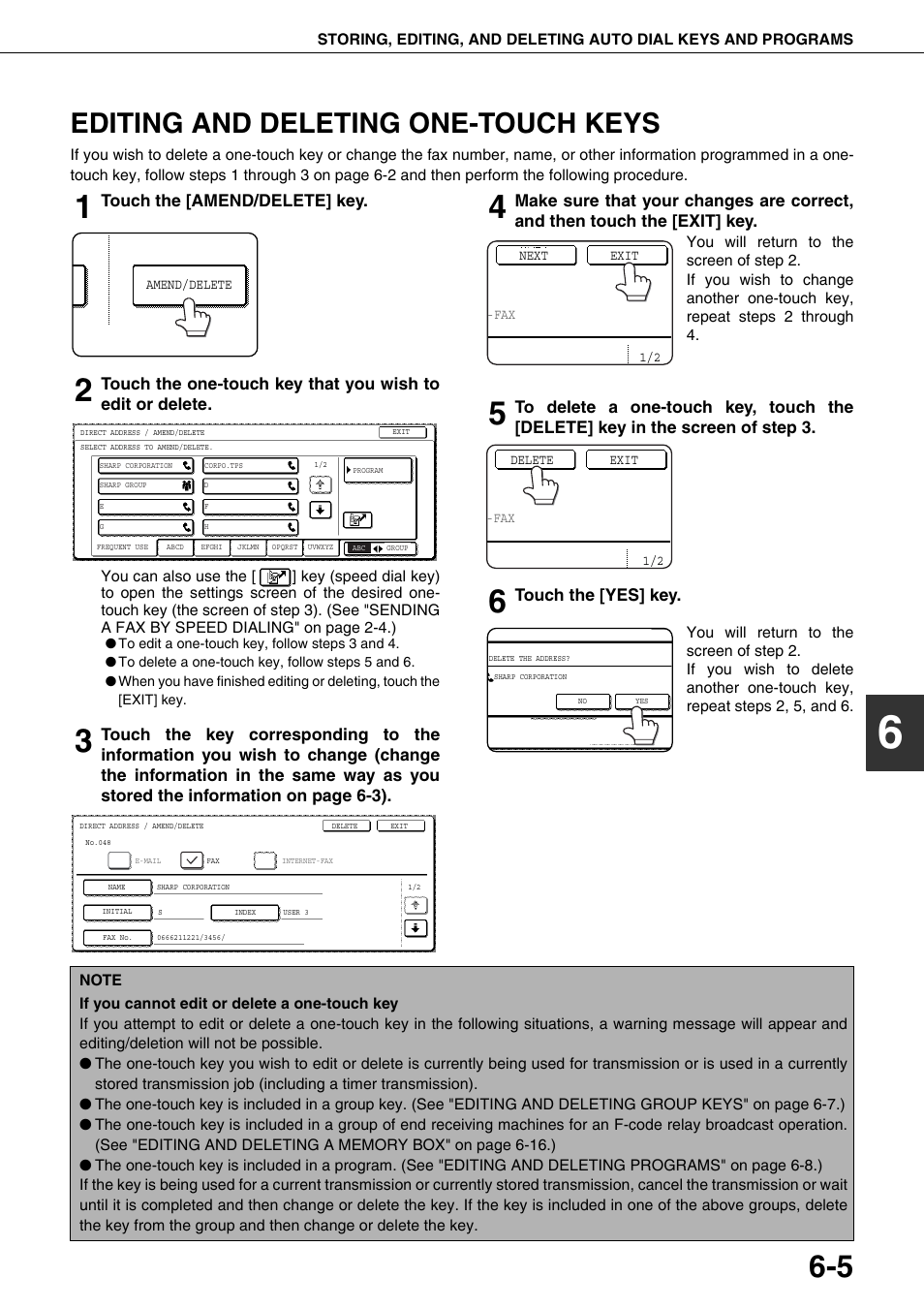 Editing and deleting one-touch keys, S 6-5 | Sharp MX-M350U User Manual | Page 75 / 110