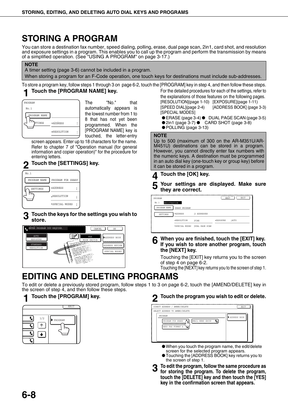 Storing a program, Editing and deleting programs | Sharp MX-M350U User Manual | Page 78 / 110