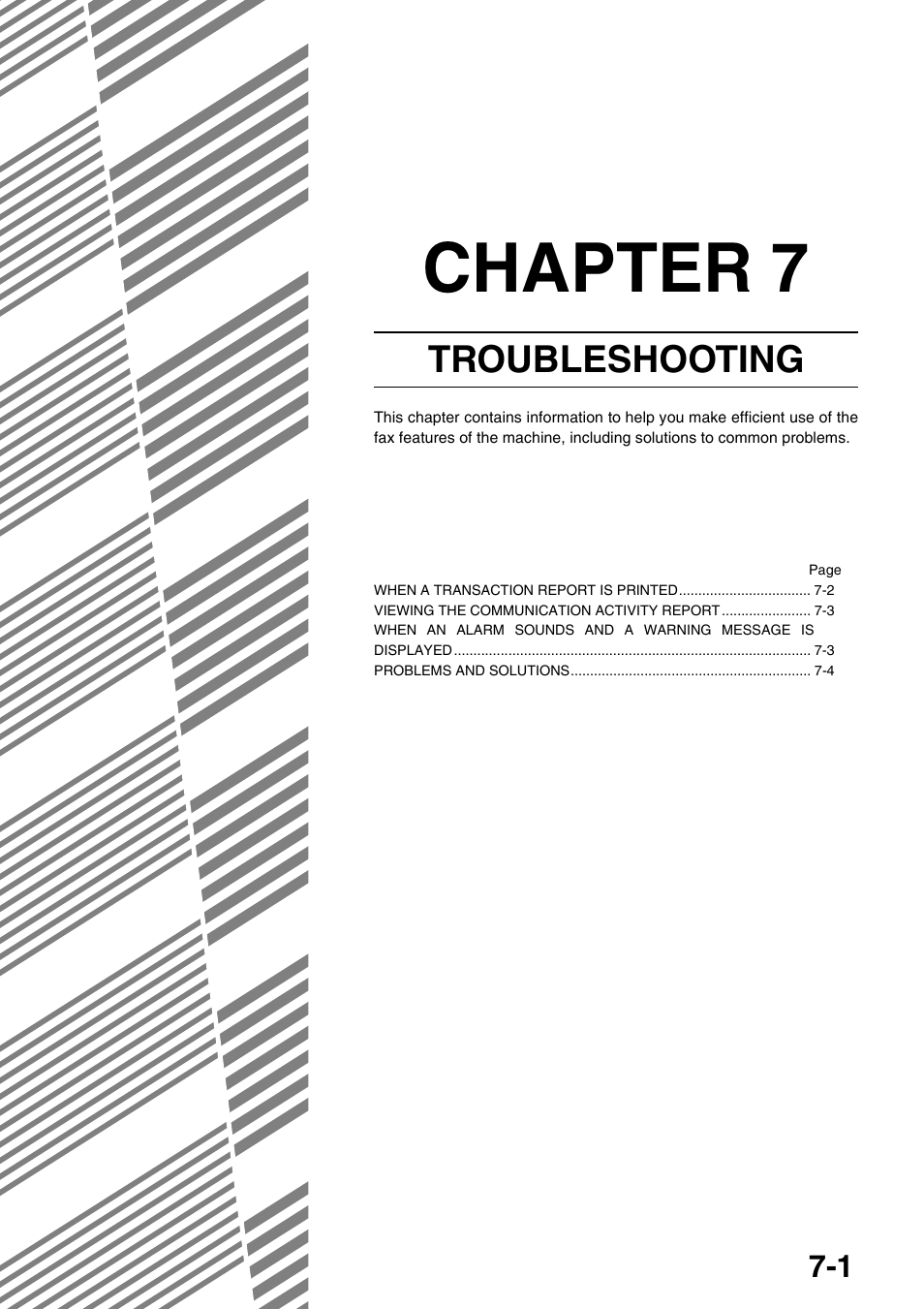 Chapter 7 troubleshooting, Chapter 7, Troubleshooting | Sharp MX-M350U User Manual | Page 85 / 110