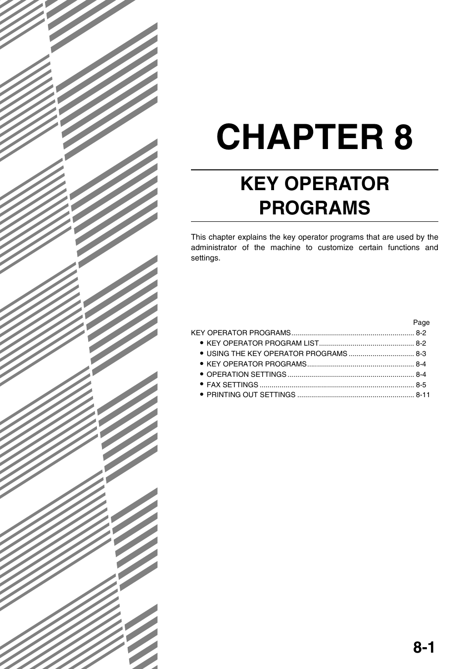 Chapter 8 key operator programs, Chapter 8, Key operator programs | Sharp MX-M350U User Manual | Page 91 / 110