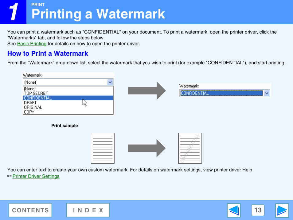 Printing a watermark, How to print a watermark | Sharp FO-DC550 User Manual | Page 13 / 43