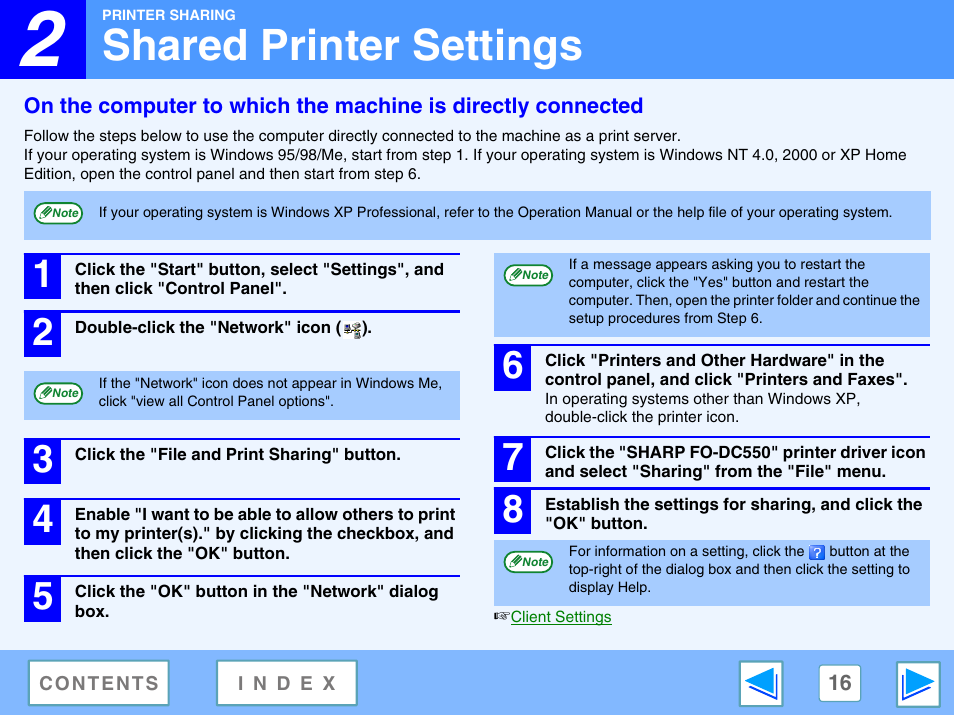 Shared printer settings | Sharp FO-DC550 User Manual | Page 16 / 43