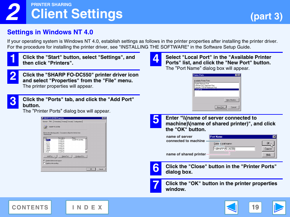 Settings in windows nt 4.0, Client settings, Part 3) | Sharp FO-DC550 User Manual | Page 19 / 43