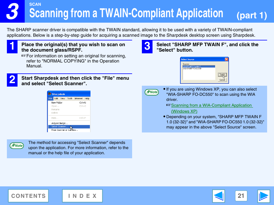 Scanning from a twain-compliant application, Part 1) | Sharp FO-DC550 User Manual | Page 21 / 43