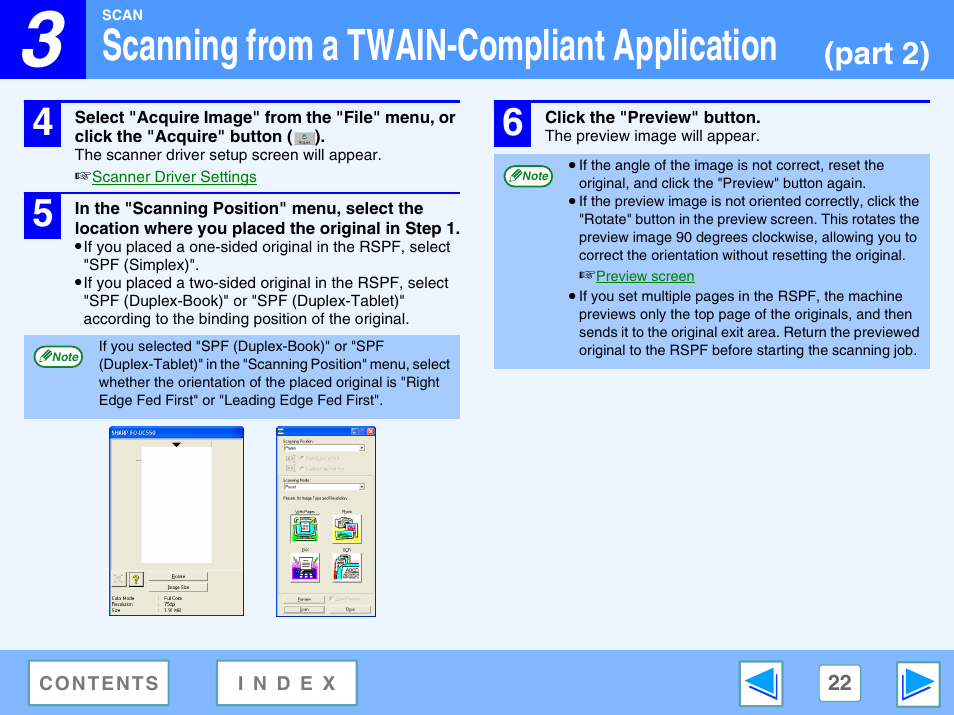 Scanning from a twain-compliant application, Part 2) | Sharp FO-DC550 User Manual | Page 22 / 43