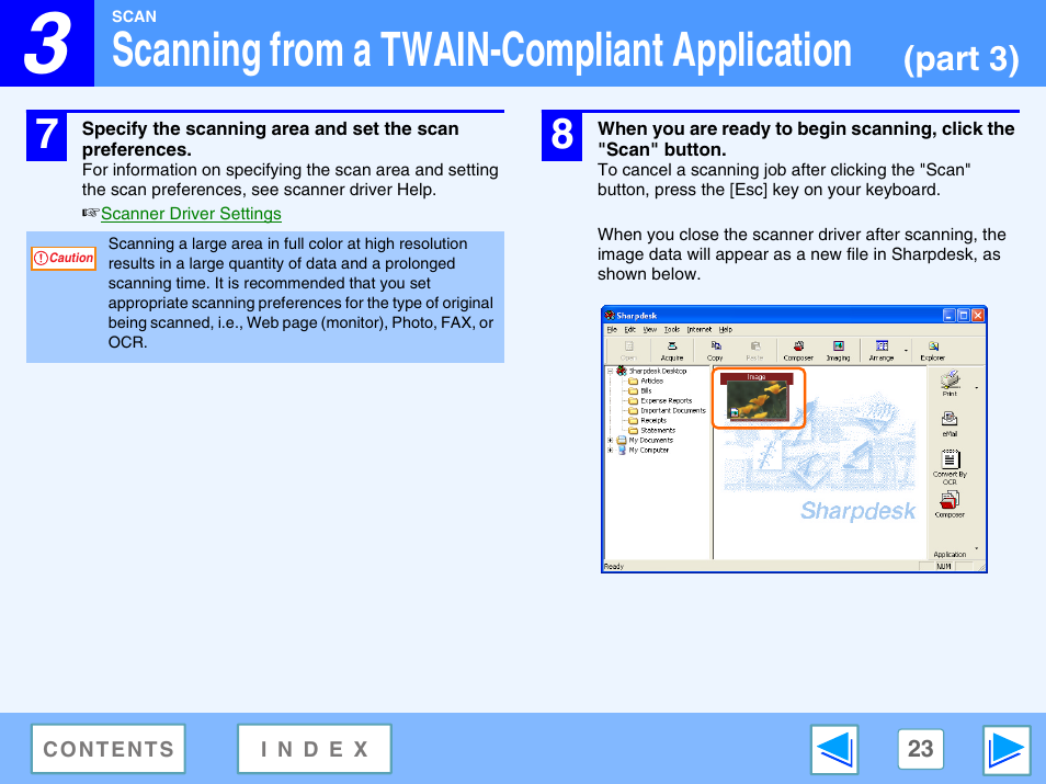 Scanning from a twain-compliant application, Part 3) | Sharp FO-DC550 User Manual | Page 23 / 43