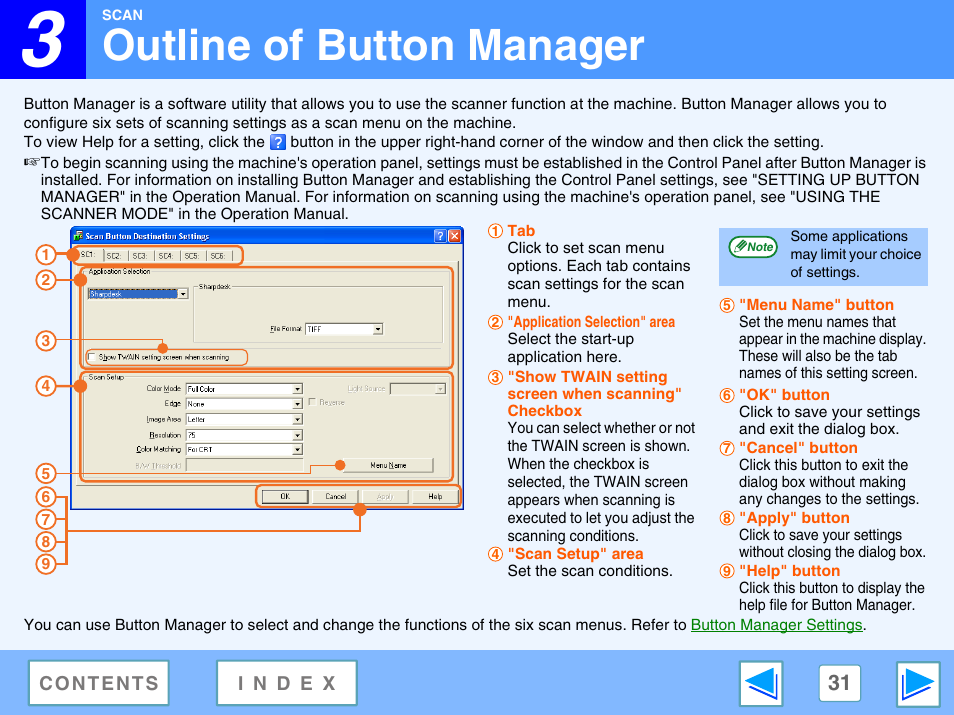 Outline of button manager | Sharp FO-DC550 User Manual | Page 31 / 43