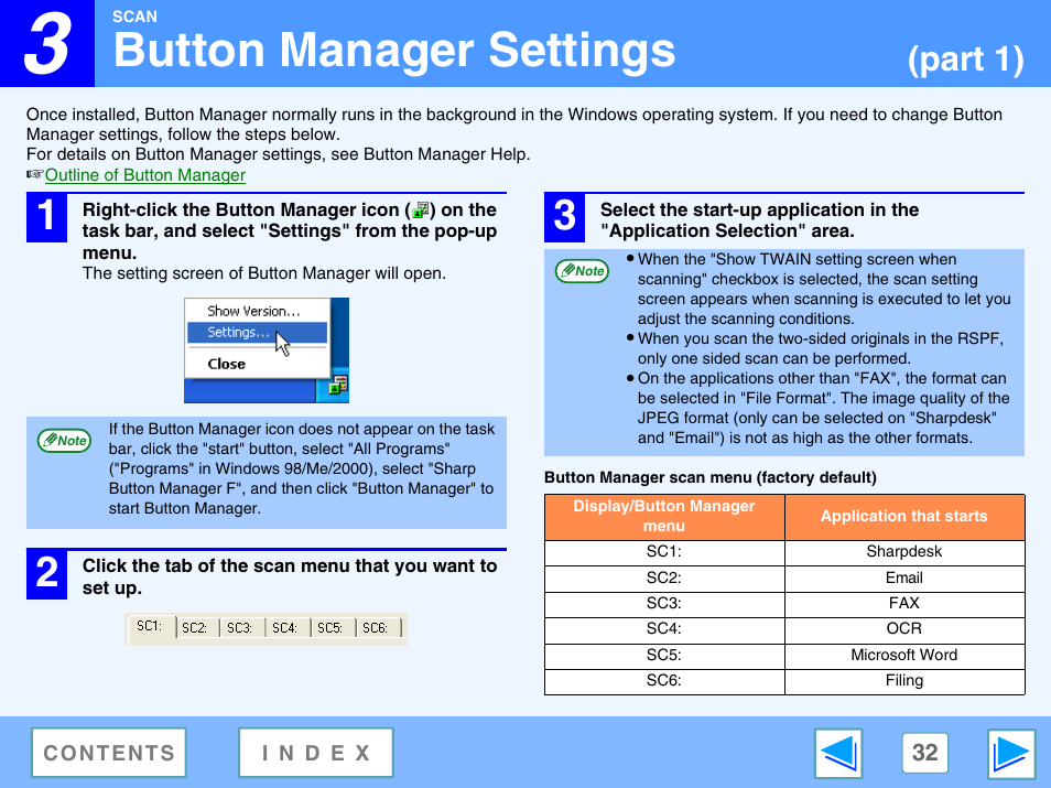 Button manager settings, Part 1) | Sharp FO-DC550 User Manual | Page 32 / 43