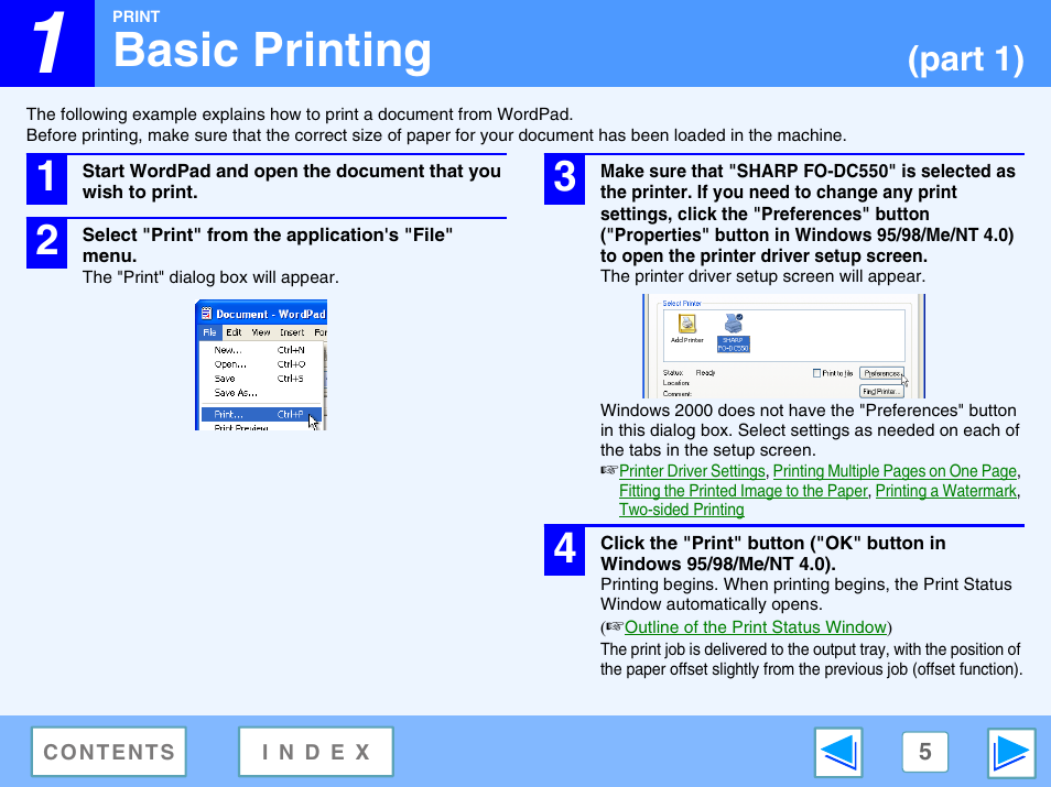 Basic printing, 1 print, Part 1) | Sharp FO-DC550 User Manual | Page 5 / 43