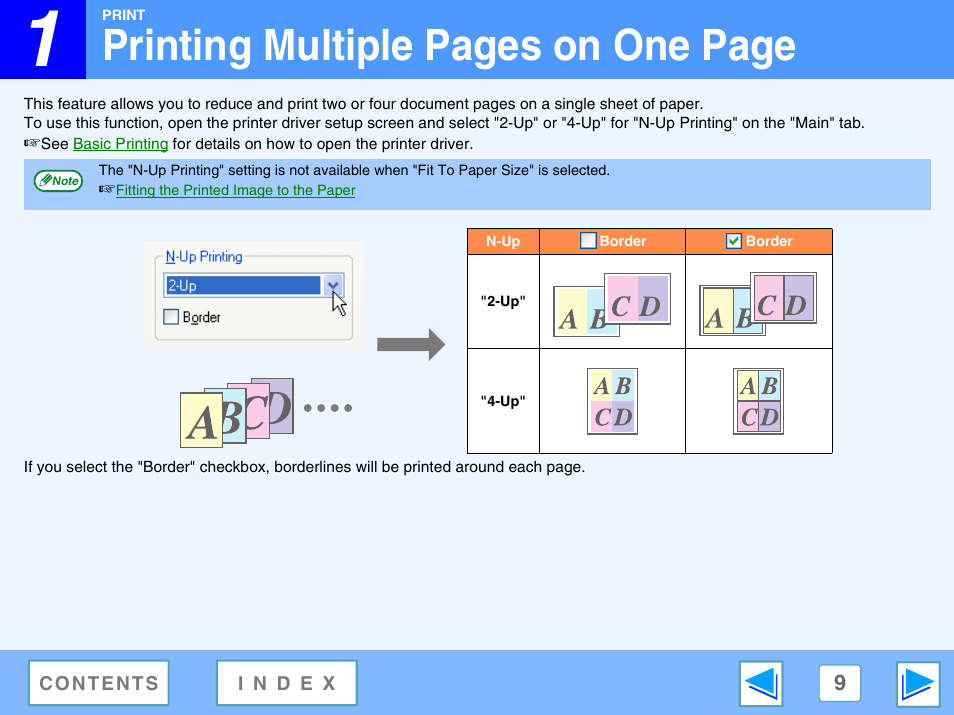 Printing multiple pages on one page | Sharp FO-DC550 User Manual | Page 9 / 43