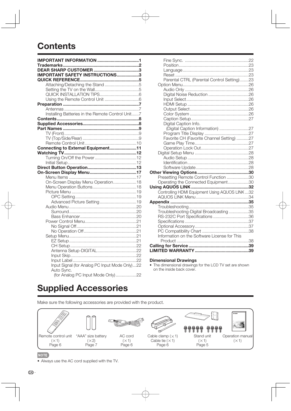 Sharp Aquos LC 37D64U User Manual | Page 10 / 44