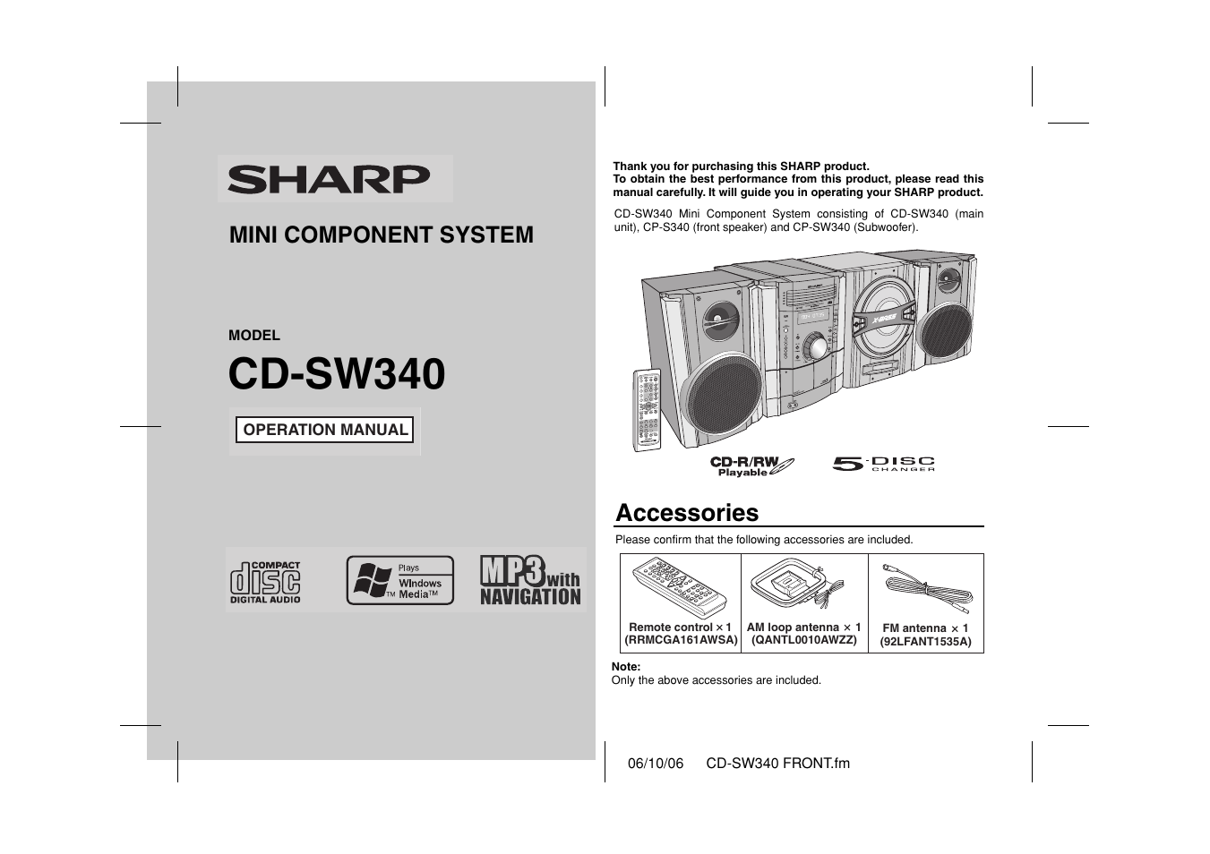 Sharp CD SW340 User Manual | 40 pages