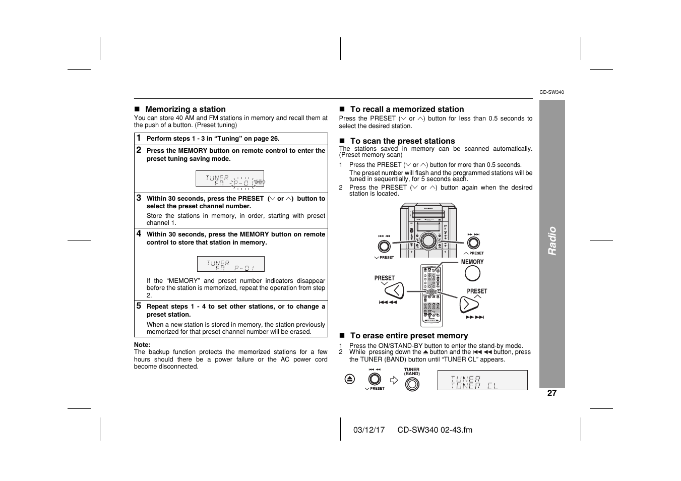 Radio | Sharp CD SW340 User Manual | Page 27 / 40