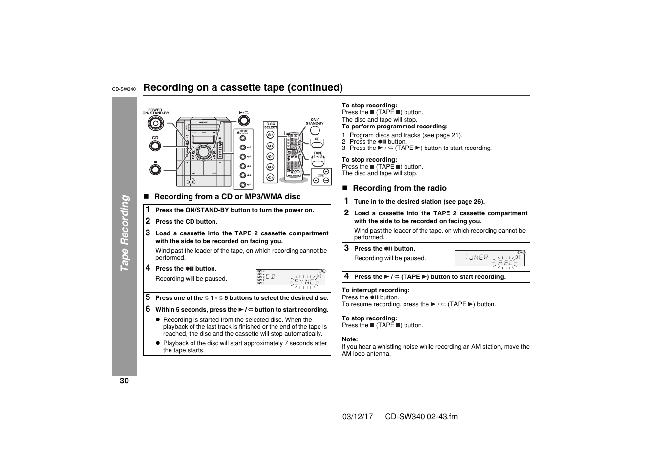 Sharp CD SW340 User Manual | Page 30 / 40