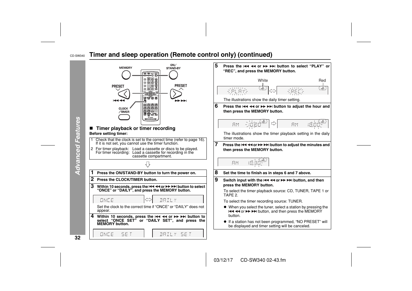 Sharp CD SW340 User Manual | Page 32 / 40