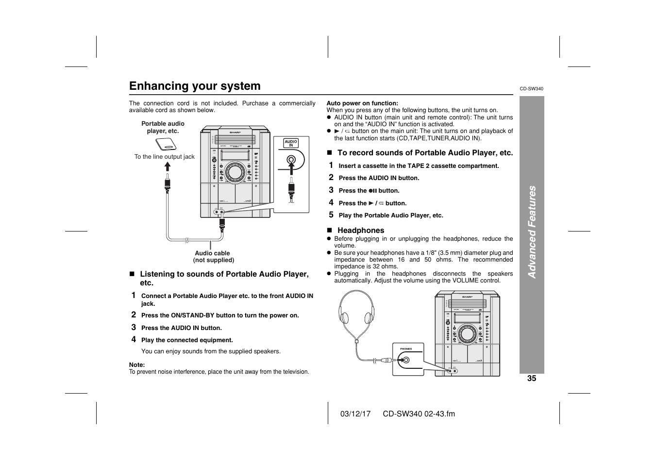 Enhancing your system | Sharp CD SW340 User Manual | Page 35 / 40