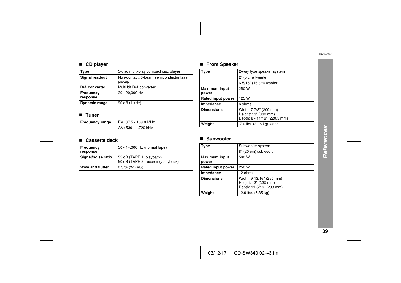 References | Sharp CD SW340 User Manual | Page 39 / 40