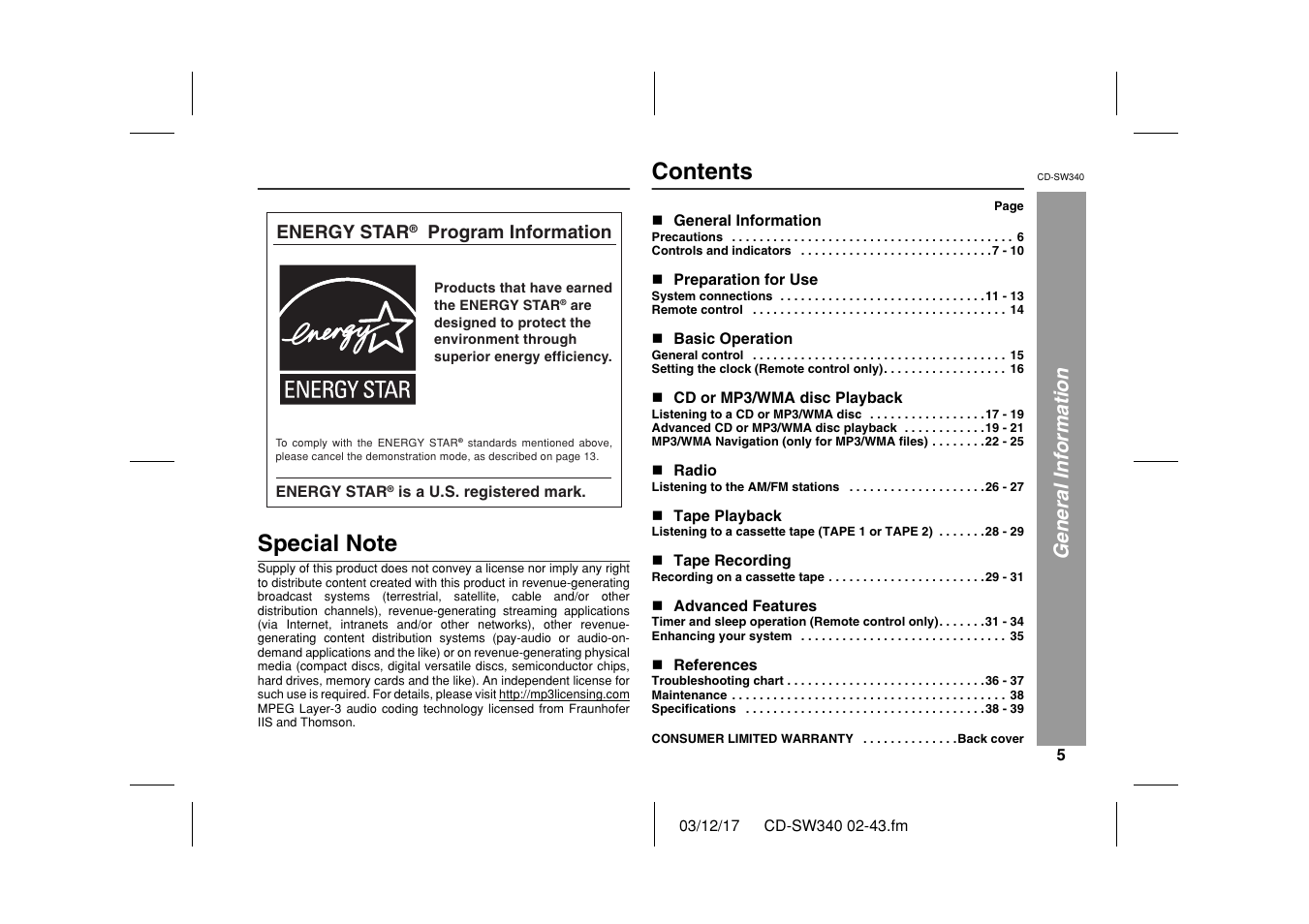 Sharp CD SW340 User Manual | Page 5 / 40