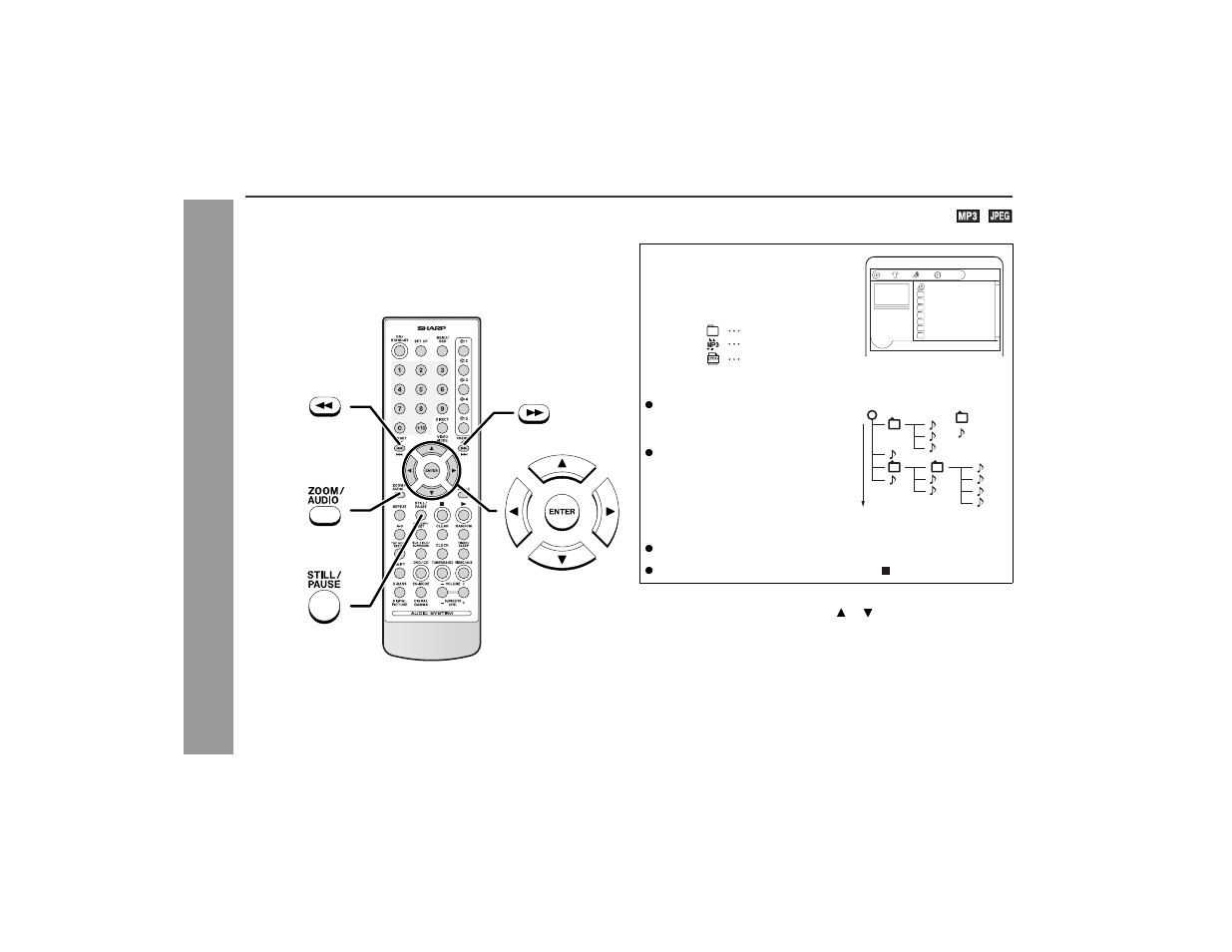 Playing an mp3 and jpeg disc, Mp 3 and jpeg di sc oper ation | Sharp XL-DV60 User Manual | Page 38 / 56