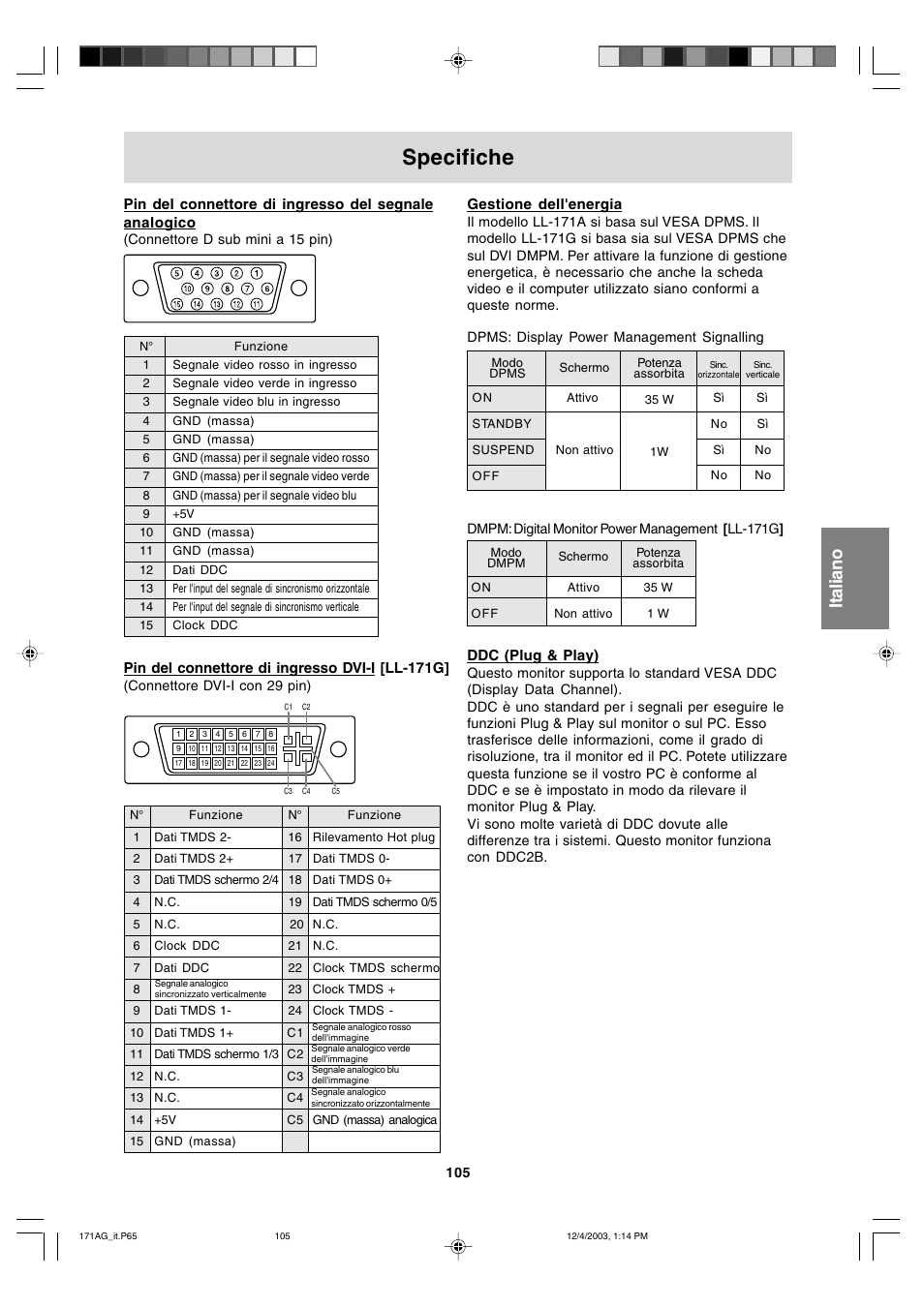 Specifiche | Sharp LL-171A User Manual | Page 105 / 140