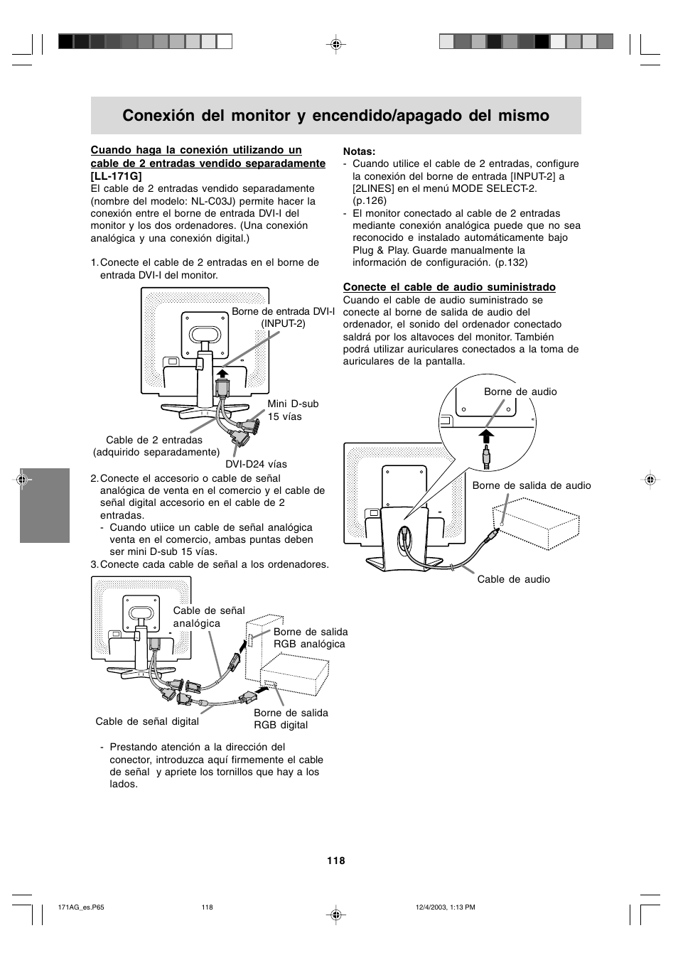 Conexión del monitor y encendido/apagado del mismo | Sharp LL-171A User Manual | Page 118 / 140