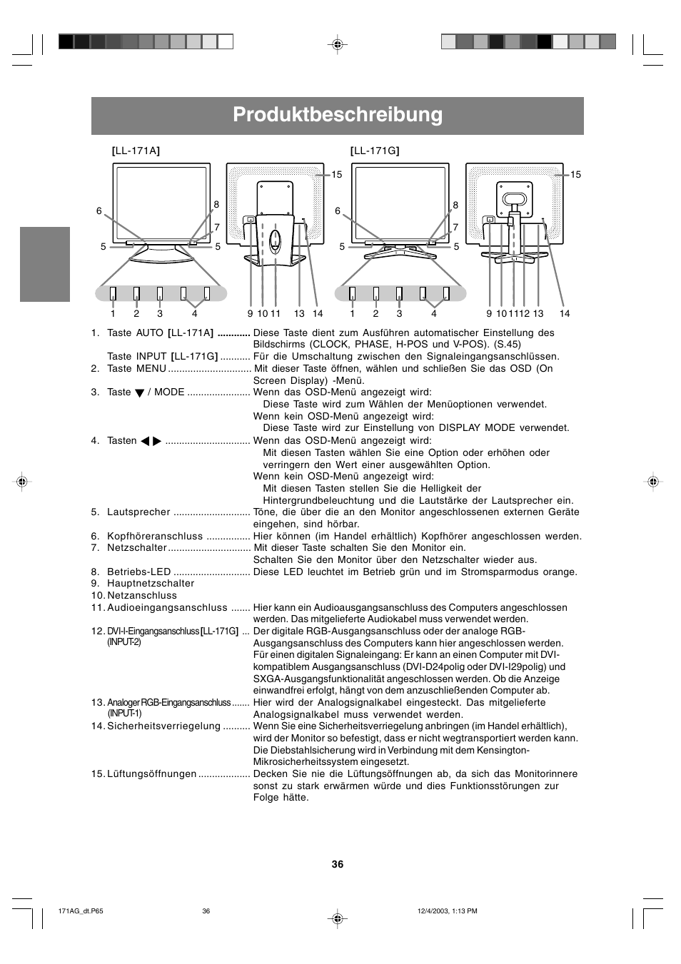 Produktbeschreibung | Sharp LL-171A User Manual | Page 36 / 140