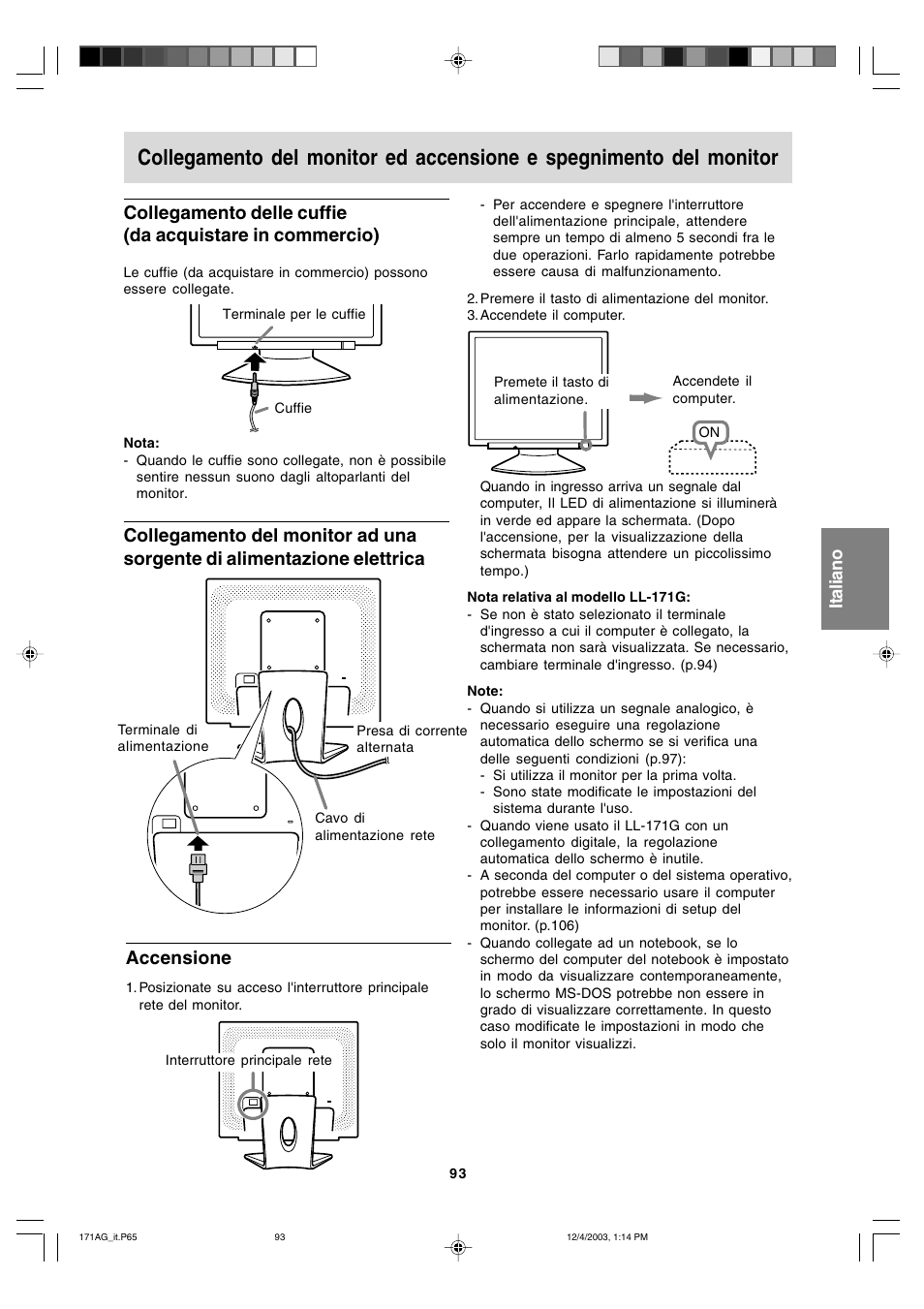 Accensione | Sharp LL-171A User Manual | Page 93 / 140