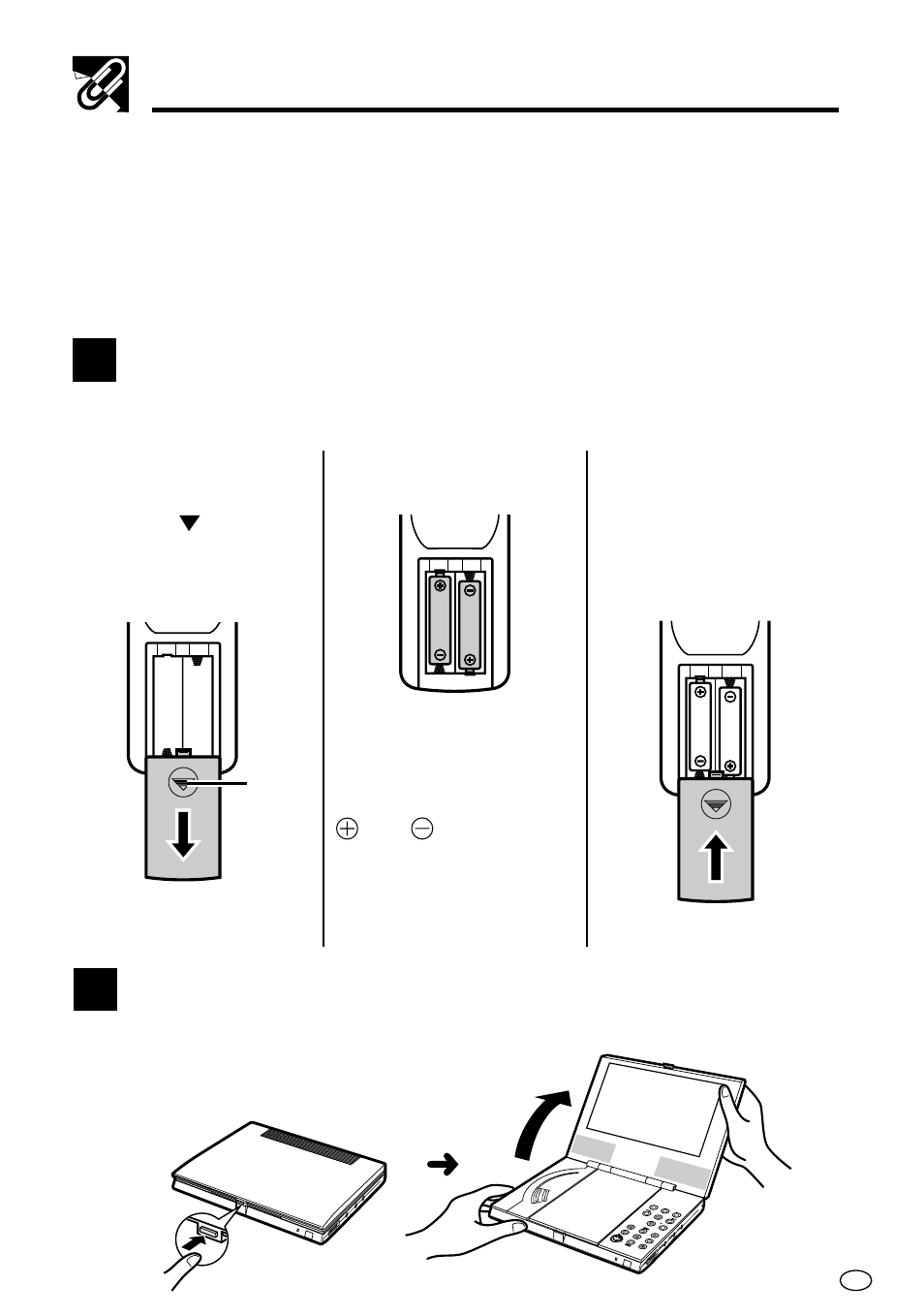 Quick start guide, 1load batteries into the remote control unit, 2open the display panel | Sharp DV-L70BL User Manual | Page 20 / 99