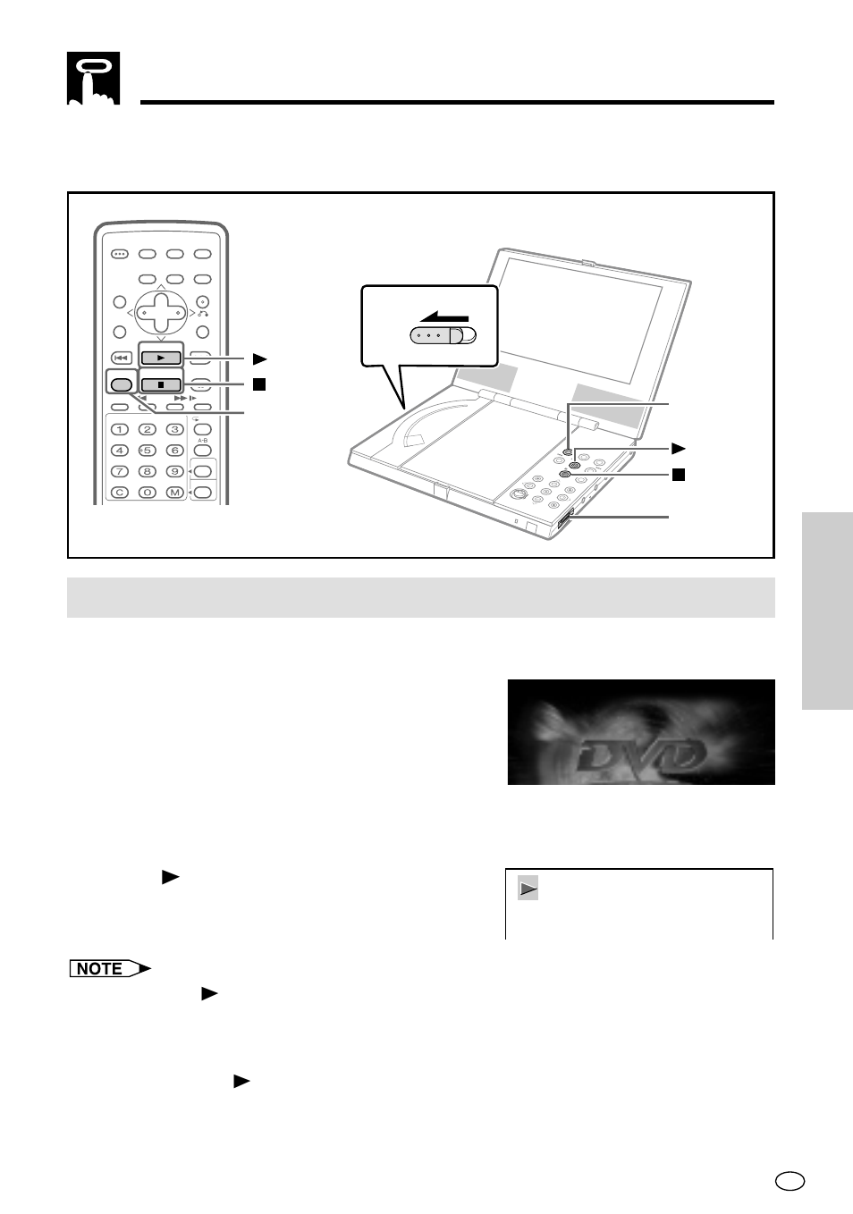 Playing a disc, Press û play . • this starts disc play, Helpful hints | Play stop resume, Input/ dvd play stop volume dial basic opera tions | Sharp DV-L70BL User Manual | Page 60 / 99